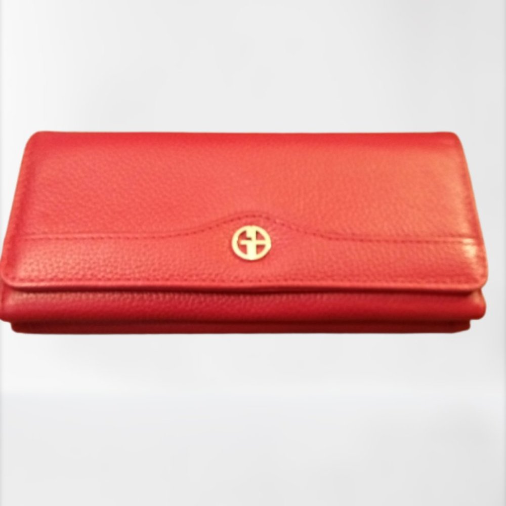Giani Bernini Red Genuine Pebble Leather Receipt Wallet